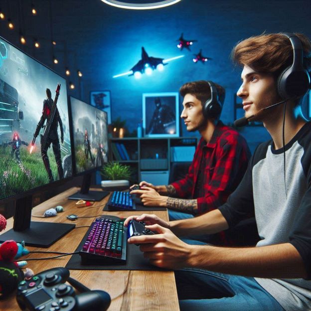 video gamers in a game